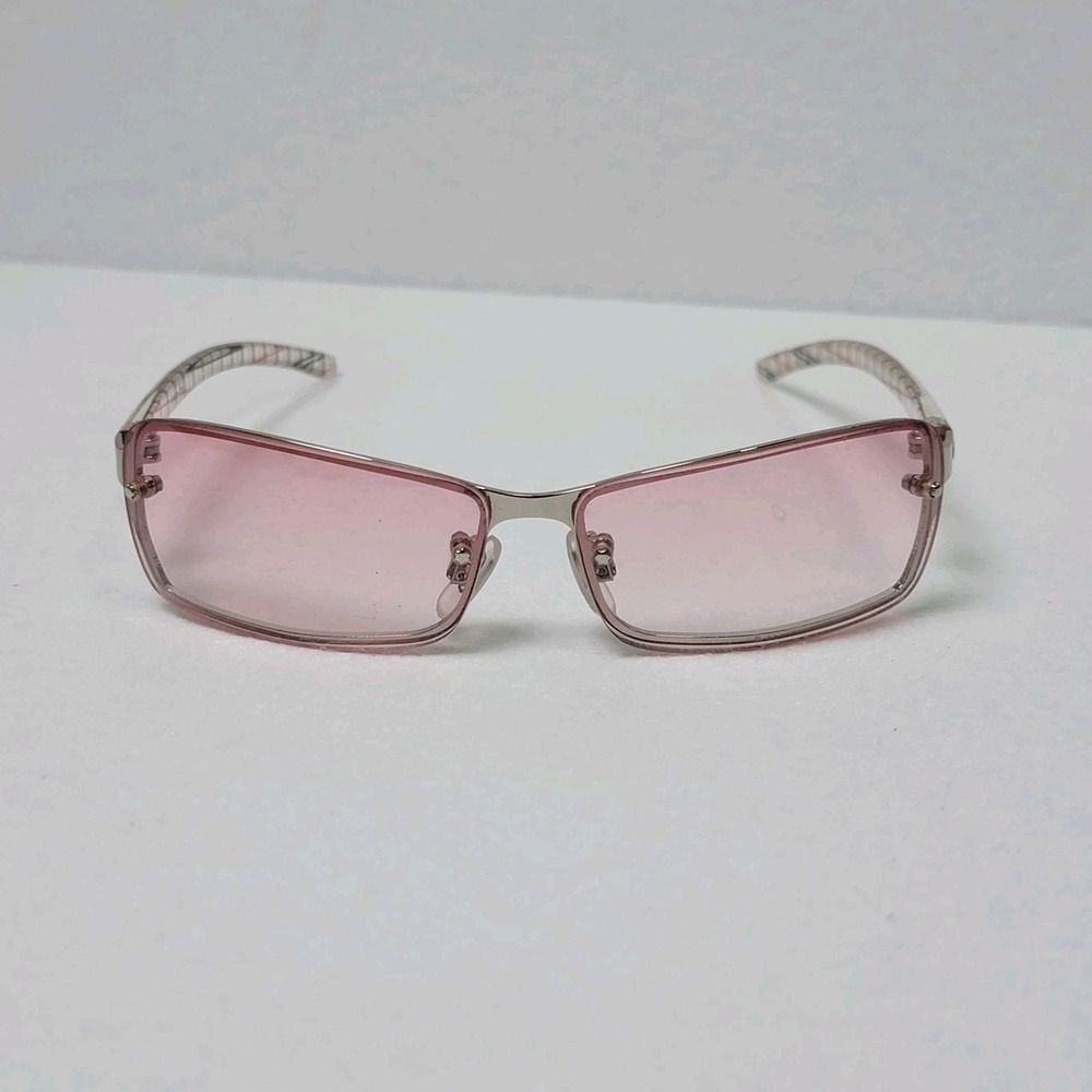 Vintage PAIGE 2490 Rimless Rectangular Sunglasses Pink Gradient Plaid Arms